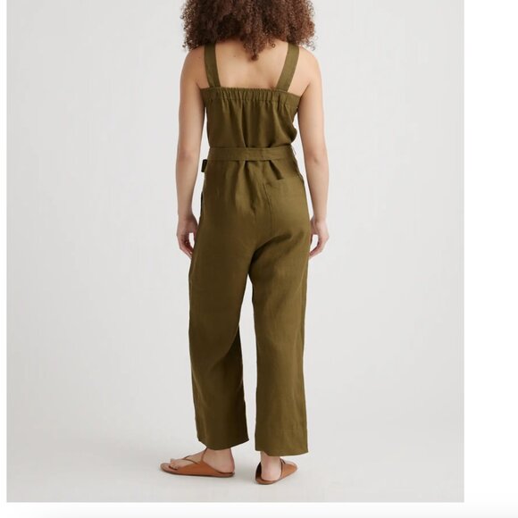 Quince 100% Linen Square Neck Jumpsuit Green XL - Picture 2 of 4